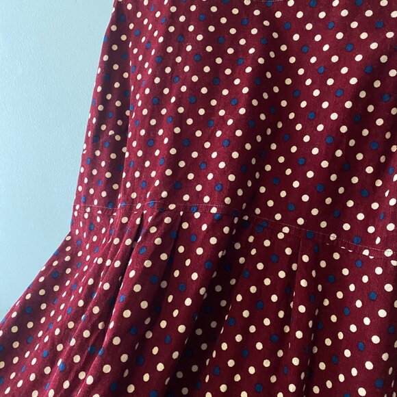 Handmade Plus Size Fine Corduroy Cotton Polka Dot Red Dress - Picture 8 of 12